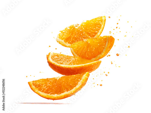 flying orange half slices on clipping path transprent