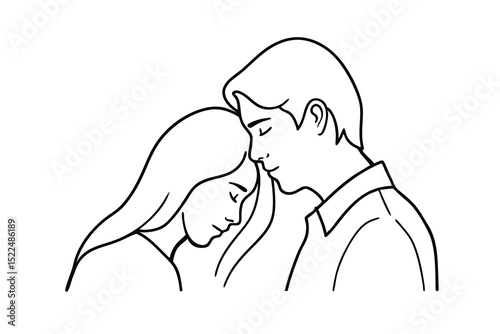 A loving couple intimately connected with closed eyes monochrome simple line art