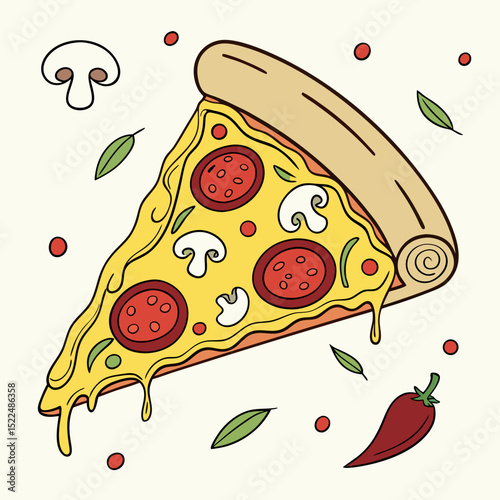 Vector Pizza Slice with Toppings
