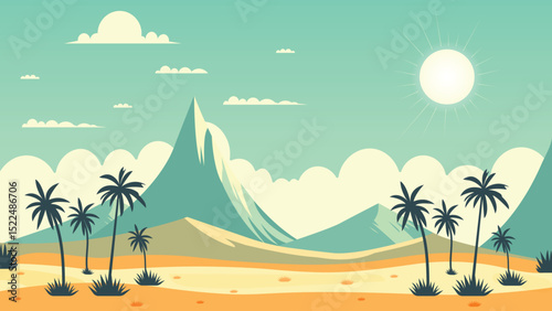 Minimalistic safari illustration with mountain view flat vector.