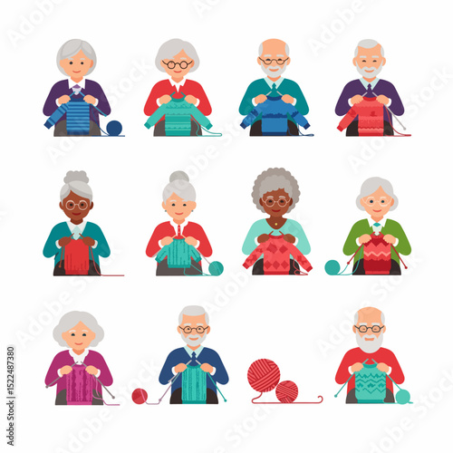 Seniors knitting together hobby community