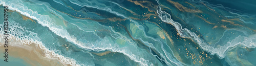 Aerial view of ocean surface with blue-green transitions and sparkles