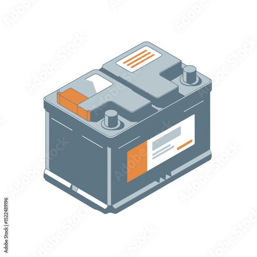 Isometric illustration of a car battery depicting automotive power supply concept in a modern flat design style suitable for various applications
