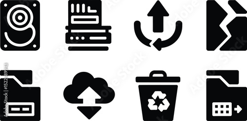 Data storage backup recovery cloud computing file management icons set vector illustration design asset editable stock vector illustration