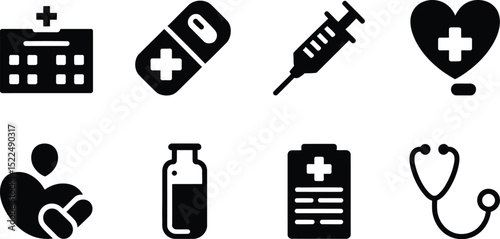 Medical healthcare icons hospital doctor nurse medicine treatment pharmacy stethoscope vector set design 100 editable stock vector illustration