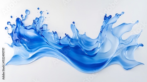 Dynamic Blue Liquid Splash Motion: Abstract Fluid Art Rendering on Clean White Background for Graphic Design, Illustrations.