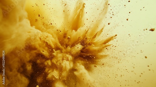Dynamic Burst of Golden Dust and Particles Creates an Abstract, Chaotic Yet Mesmerizing Visual Experience of Force and Motion.