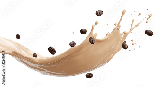 Elegant Coffee Bean Arrangement Amidst Flowing Caramel Splash: Artistic Food Visualization for Beverage Related Designs.