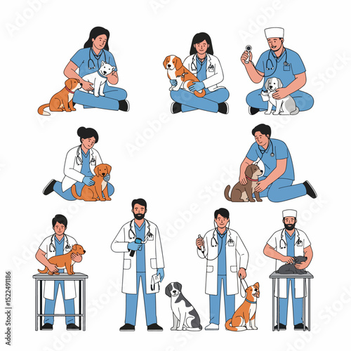 Veterinarians with dogs and cats healthcare