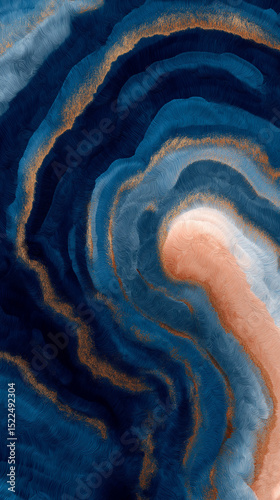 Modern abstract art in deep indigo and peach tones