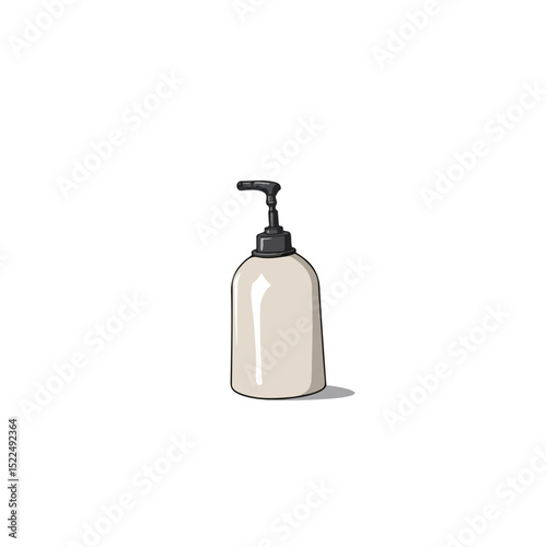 Beige plastic bottle with pump dispenser.  Elegant lotion bottle with a simple black pump. This image is perfect for cosmetic product packaging design, or for a website showcasing bath products.