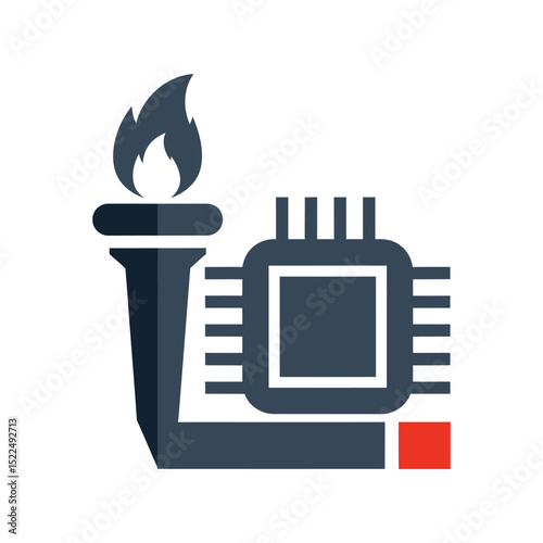 Stylized Torch and Microchip Symbolizing Technological Advancement and Innovation