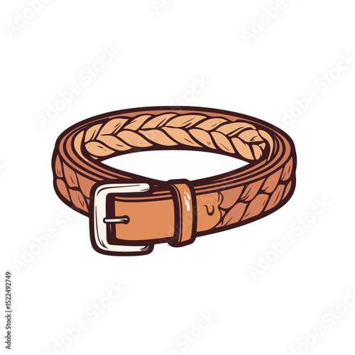 Braided leather belt with silver buckle. This intricately woven belt features a classic design and high-quality leather. Stylish braided belt perfect for fashion blogs and online stores.