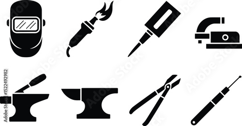 Welding tools and blacksmith equipment vector illustration for industrial and metalwork projects editable stock vector illustration
