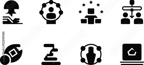 Business process management workflow optimization progress operation transmission icons vector set editable stock vector illustration