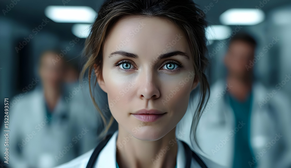 Fototapeta premium A focused healthcare professional in a hospital setting, symbolizing dedication and expertise in medicine.