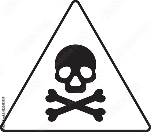 Warning sign, yellow triangle, black skull and crossbones, danger symbol, hazard icon, toxic warning, poison alert, high contrast, simple design, bold graphic