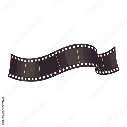 Curled film strip design element. Classic film strip elegantly curved and flowing. This film strip image is perfect for movie posters, cinema announcements, and vintage media projects.