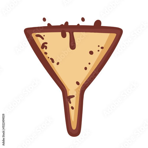 Dirty funnel illustration with brown stains and drips.  Soiled funnel graphic with coffee or chocolate residue.  Grunge funnel image ideal for vintage cafe menu design.