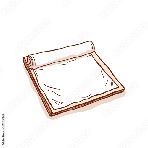 Rolled parchment paper on wooden board.  Parchment paper is ideal for baking and cooking. This rolled parchment paper is perfect for culinary blogs, recipe books, and food packaging design.
