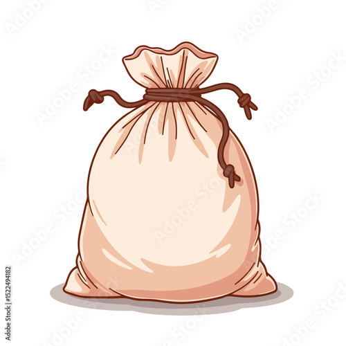 Drawstring jewelry bag mockup with beige fabric and brown cord. Elegant drawstring bag perfect for packaging small items. This simple jewelry bag design is ideal for online shop product presentations.