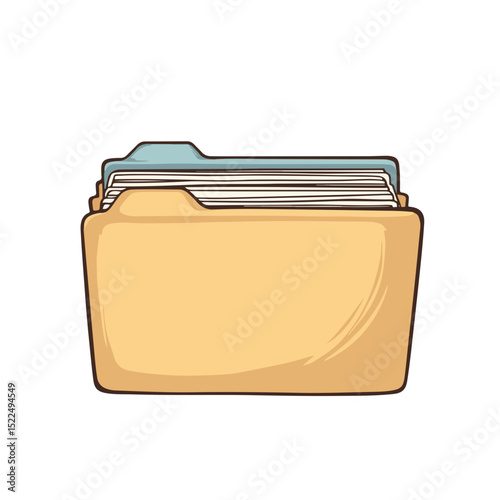 Office folder with documents and labels. Filing cabinet folders are stacked neatly for efficient organization.  These organized folders are perfect for presentations and office supplies.