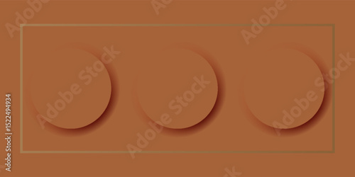 Minimalist vector design with three brown circles aligned horizontally on a warm brown background, enclosed in a subtle rectangular frame with soft shadow effects.