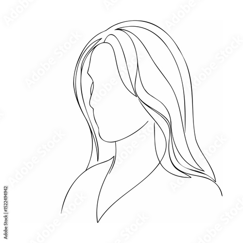 Minimalist line art illustration of a woman's profile with long flowing hair