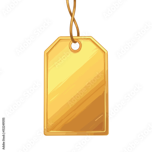 Elegant gold foil gift tag hanging on a string. This luxurious gold foil tag is perfect for high-end product packaging design or special occasion branding.