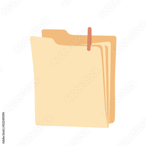 Hanging file folders. Beige paper folders with a clip.  Organized files concept for office supplies catalog.  These hanging file folders are ideal for presentations and reports.