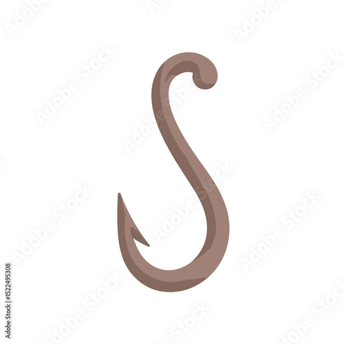 Fishing hook illustration, sharp metal hook design element, perfect for fishing related projects. This detailed fishing hook image is ideal for creating logos, icons,