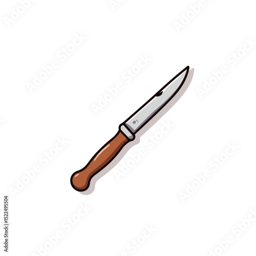 Detailed illustration of a small knife with a wooden handle. This image shows a simple but sharp knife perfect for various uses.  This knife illustration is ideal for crafting projects, websites,