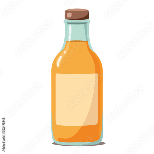 Kombucha in glass bottle with blank label. Refreshing kombucha drink in clear bottle perfect for branding. Kombucha bottle mockup for beverage label design.
