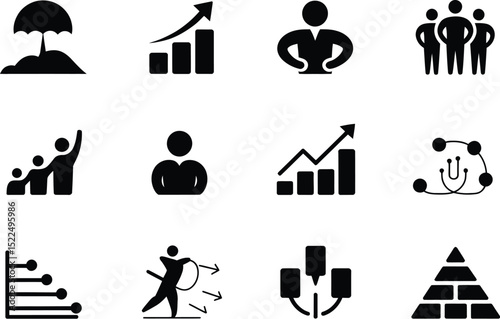 Business growth strategy development planning market expansion productivity innovation skill ladder profit editable stock vector illustration