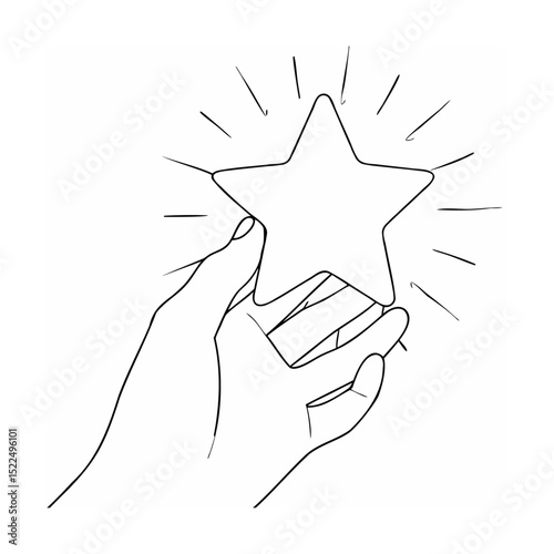 A hand holding a shining star symbolizing achievement and recognition in black and white
