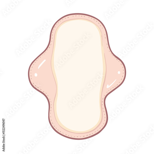 Sanitary pad illustration. Microfiber pad design with soft pink outer layer and absorbent core.  Clean and simple feminine hygiene product image perfect for website banners or packaging.