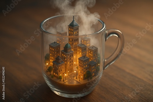 Miniature Cityscape in Coffee Mug Generative AI