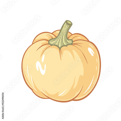 Pale yellow pumpkin illustration. This autumn pumpkin image shows fall harvest vegetable with smooth skin and stem. Perfect pumpkin illustration for seasonal greeting cards, fall-themed designs,