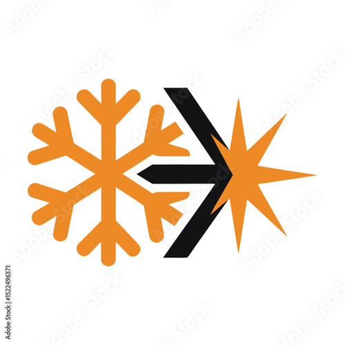 Orange Snowflake Melts into a Black Arrow Pointing to a Starburst