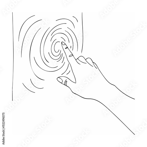 Hand touching circular pattern illustrating touch interface and digital interaction