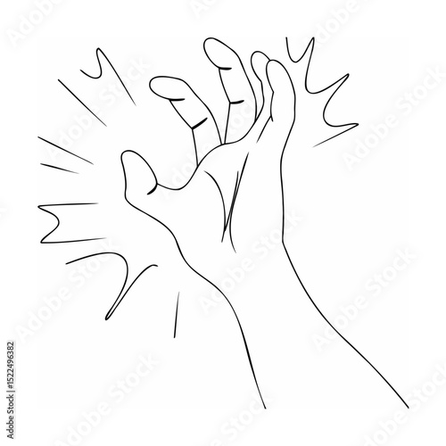 Hand reaching out with energy vector illustration outline design in black and white