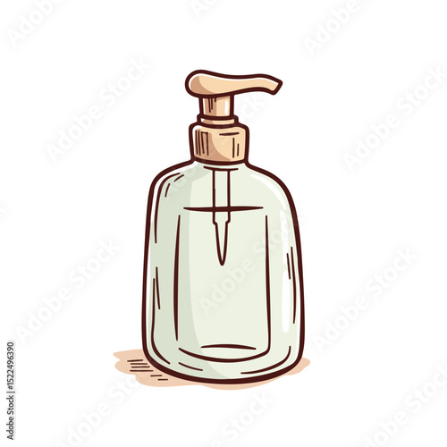 Soap dispenser bottle with pump. Clear soap bottle with pump and wooden top.  Simple design soap dispenser for bathroom interior design.