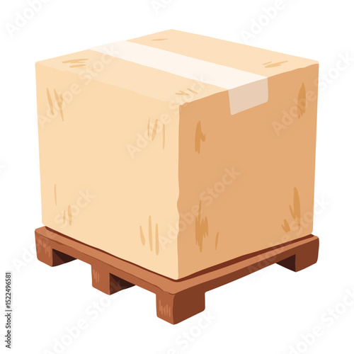 Large cardboard box on wooden pallet. Packaging for shipping and delivery. Securely wrapped and ready for transport. This image is perfect for logistics and warehouse websites.