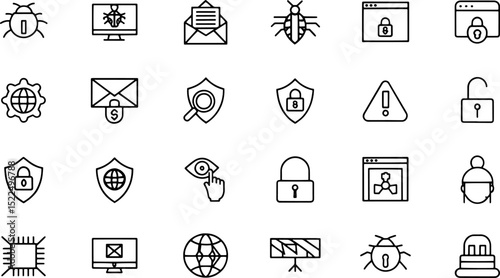 hacking and cyber attack vector line icon set  con (1).eps