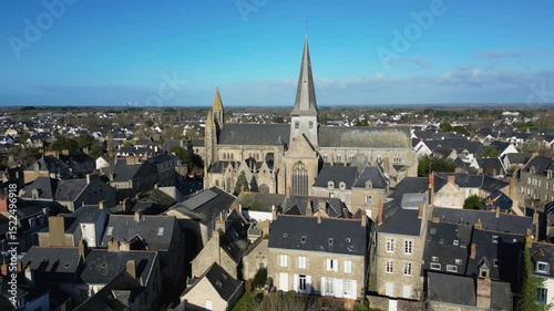 Wallpaper Mural Medieval catholic church in Guerande, Collegiale Saint-Aubin, France, aerial, 4k Torontodigital.ca