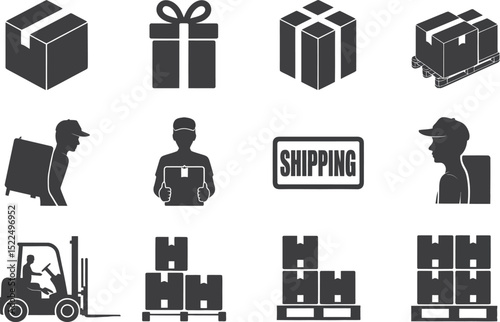 Delivery shipping logistics transportation package distribution courier service icons vector set editable stock vector illustration