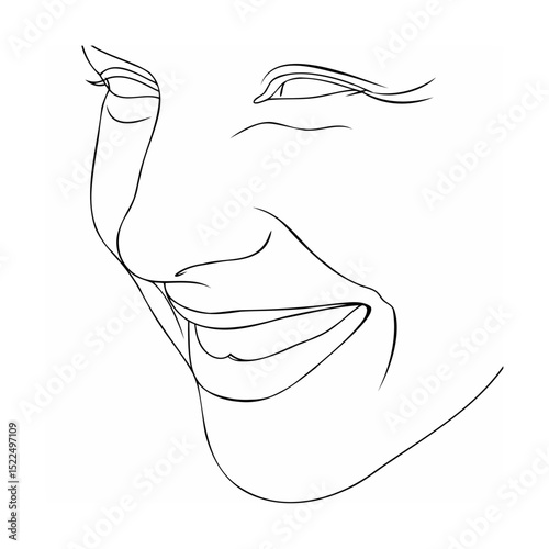 Smiling face line art illustrating happiness and positive emotions simple minimalist design