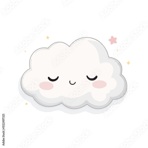 Cute sleeping cloud pillow design. Sweet cloud character with closed eyes and rosy cheeks, perfect for kids room decor. Adorable cloud illustration for children's products, nursery prints,