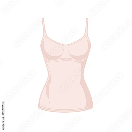 Smooth shapewear camisole, nude color, close-up view.  Undergarment designed to slim and shape body, comfortable material for everyday wear.  Perfect shapewear camisole for online store catalog,