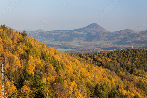 View over Bohemai from the Ore mountains at sunset photo